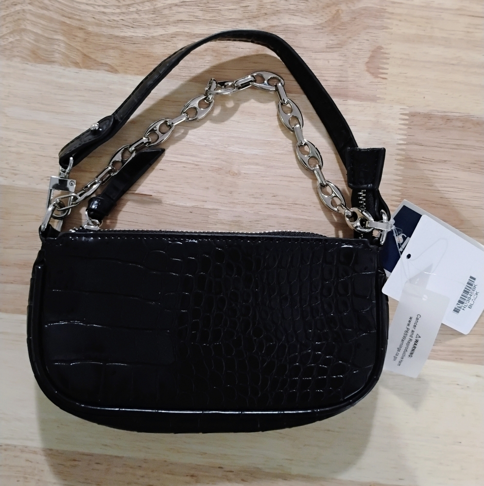 Black Croc-Embossed Chain Handle Bag